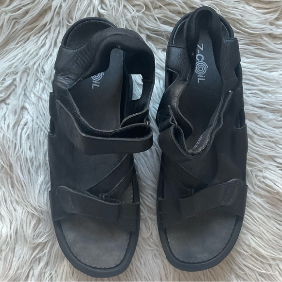 Z-Coil Sidewinder Pain Relief Black Leather Open Toe Spring Heel Sandal Size 14 main image 4